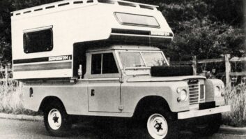 A later moulded-GRP Suntrekker and LWB Land Rover on a road test for a newspaper