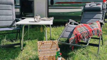 Two Crespo camping chairs set up on a pitch