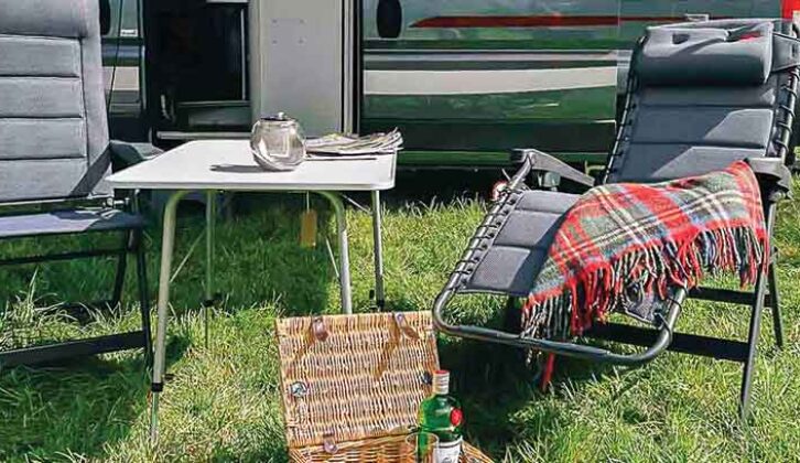 Two Crespo camping chairs set up on a pitch