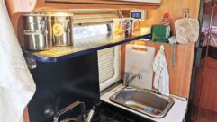 The polycarbonate shelf in the kitchen