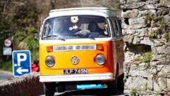 A campervan on a narrow road