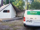 The Europcar 'van by the glamping tent