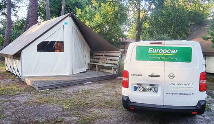 The Europcar 'van by the glamping tent