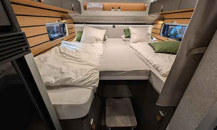 The two fixed single beds in the Hymer MLT 570 Crossover