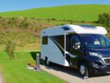 A motorhome pitched up at a campsite