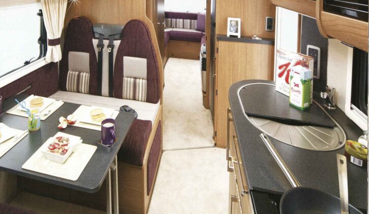 View rearwards in a 2013 Scout with double Pullman dinette forward seating