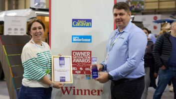 Vantage being presented the Award by Practical Motorhome's Editor, Sarah Wakely