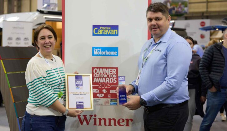 Vantage being presented the Award by Practical Motorhome's Editor, Sarah Wakely